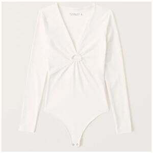 Womens Abercrombie & Fitch Keyhole Long Sleeve Bodysuit White Size S EUC!